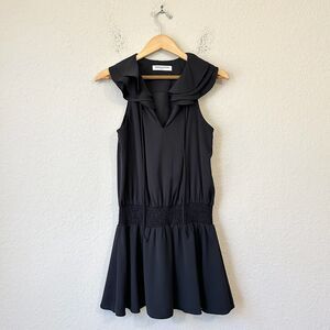 AMANDA UPRICHARD Smocked Waist Mini Dress Black V-Neck Ruffled Gothic